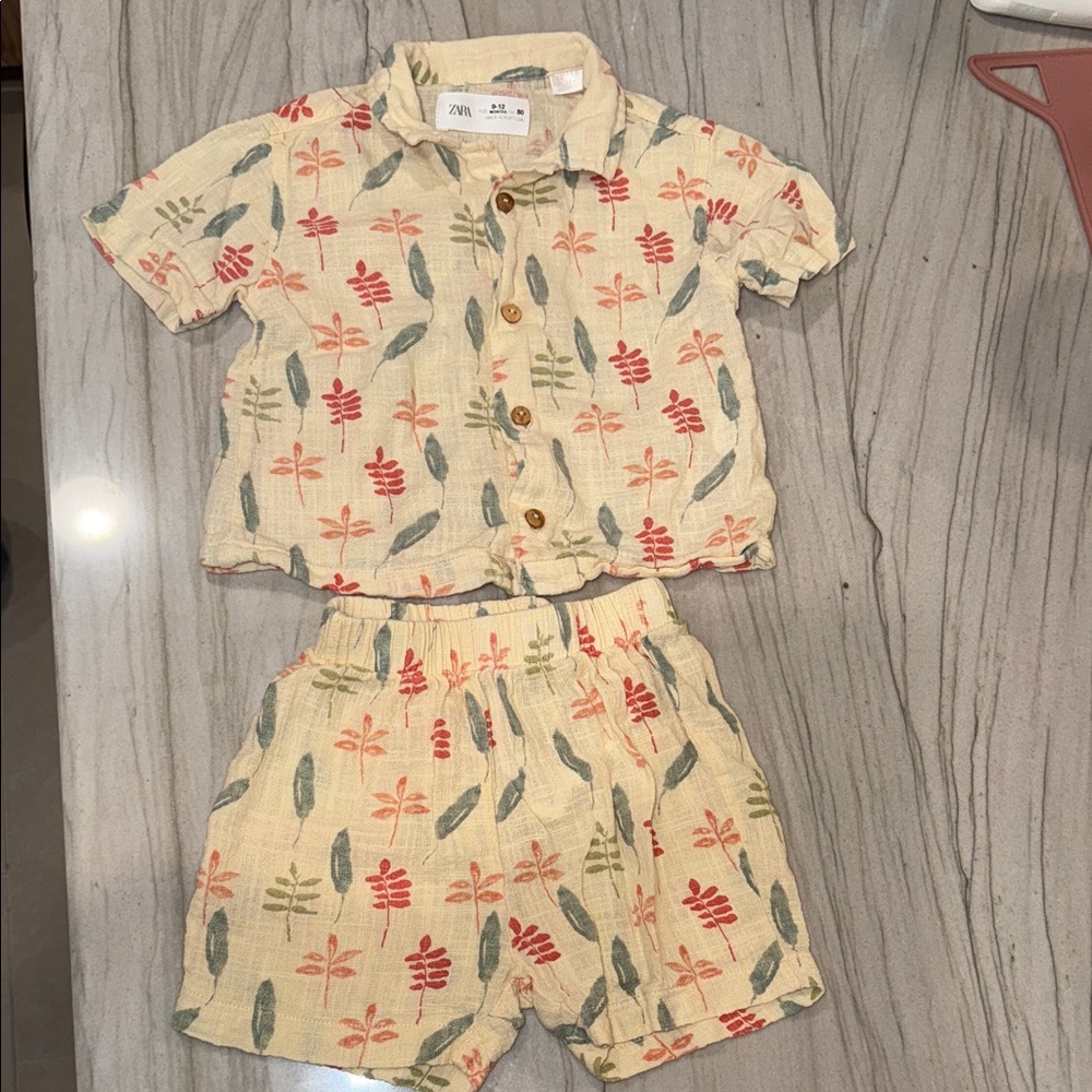 ZaraKids Floral Print Pajama Set - Cream and Red